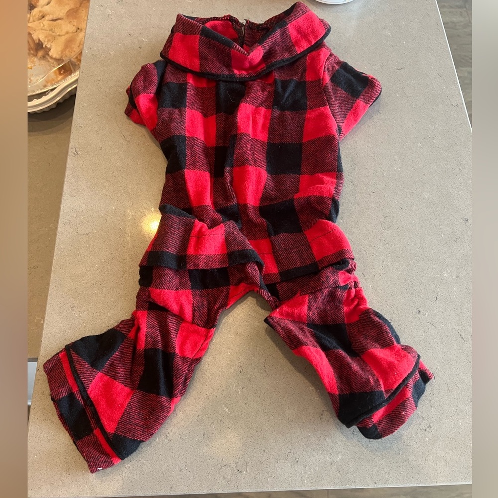 Small plaid dog pajamas!